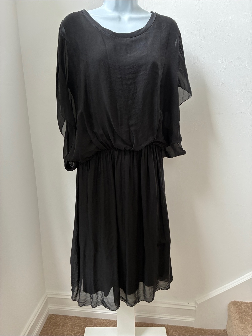BACI Black Silk Flowing Cocktail Dress- L